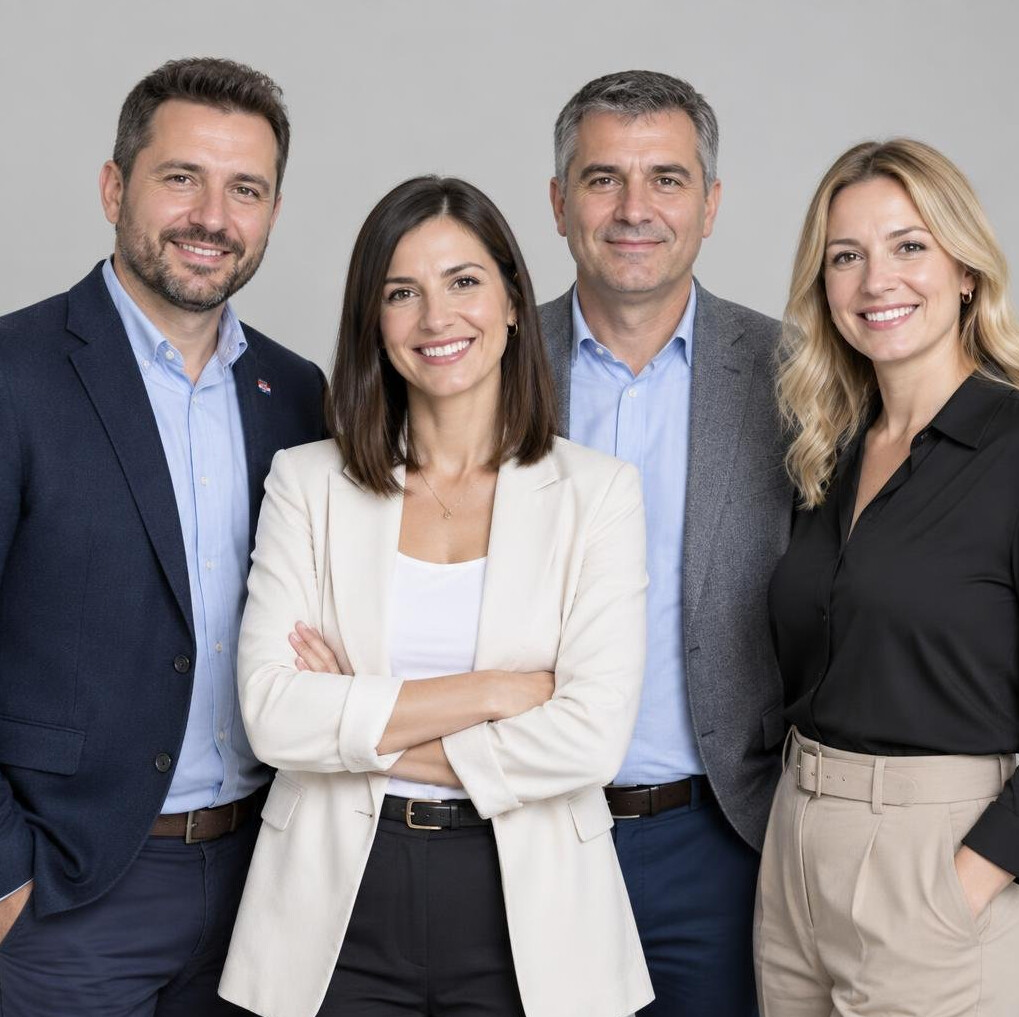 Group portrait of four professional team members